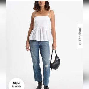 Express Poplin Square Neck Embossed Peplum Babydoll Cami Size Small NWOT